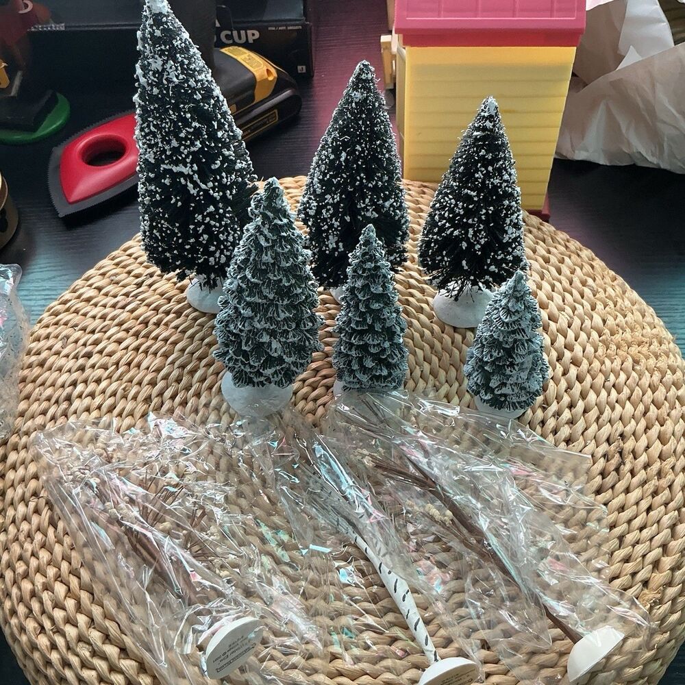 Hawthorne Village 2001 Christmas Trees Lot of 9 Snowy Pine Evergreen Elm Birch